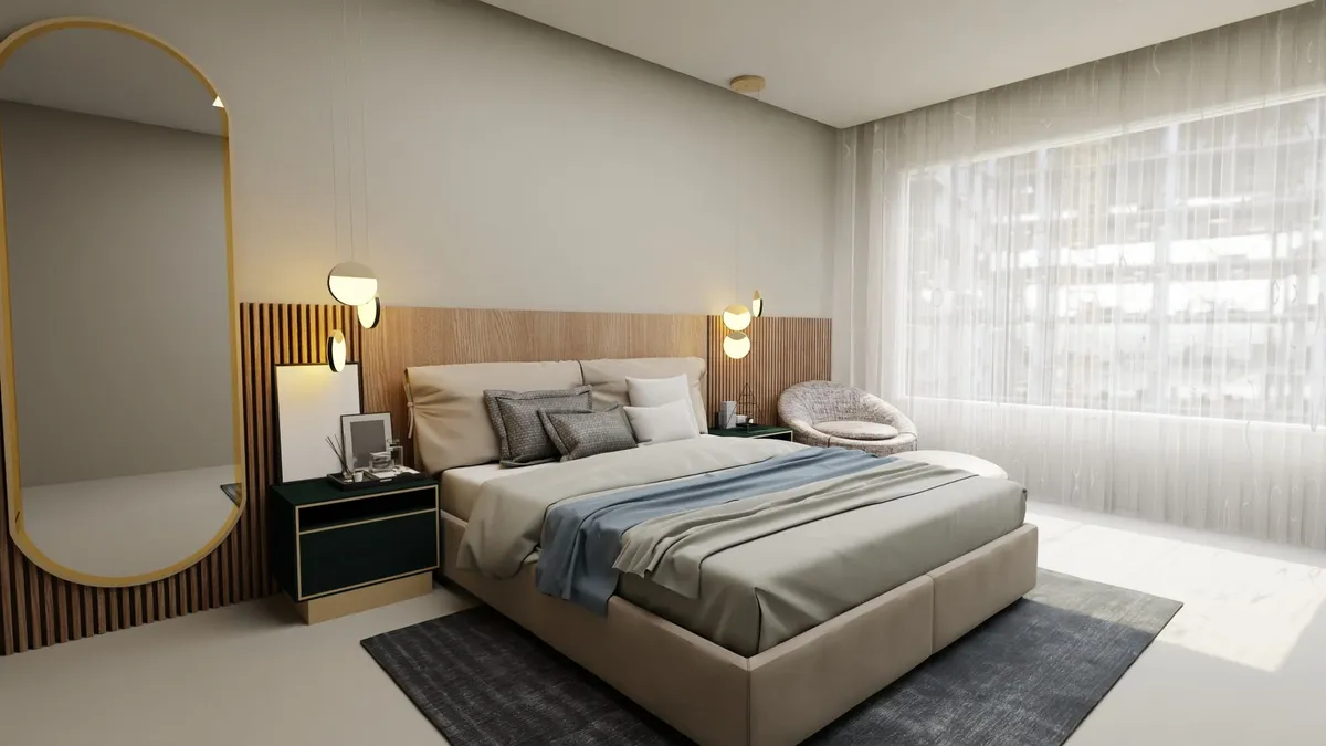 Bedroom renovation showing organized closet space and natural light design