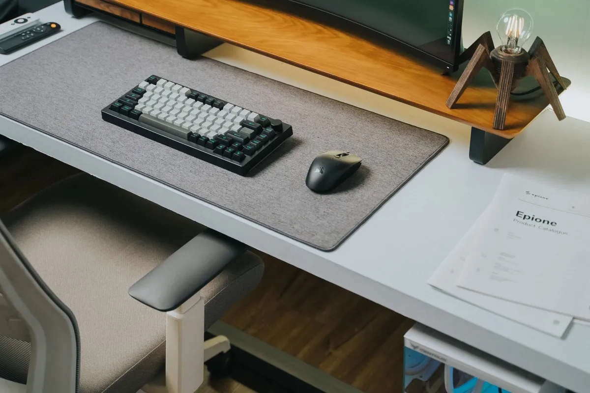 Productive home office with built-in shelving and clean professional aesthetic