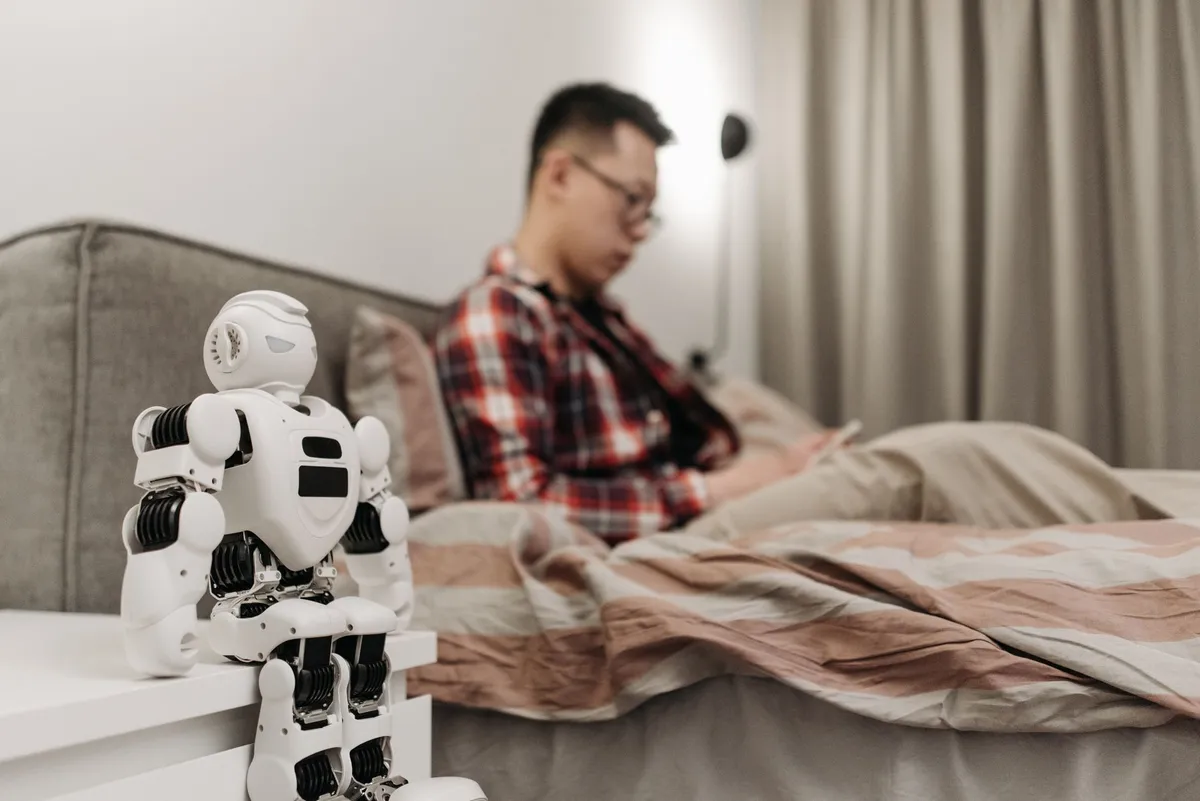 Homeowner reviewing AI room render on laptop before planning furniture purchases