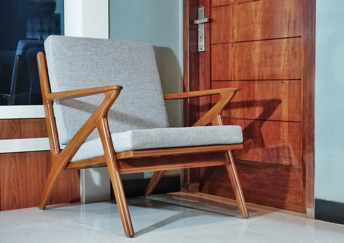 Mid-century modern room with plant decor and warm wood tones