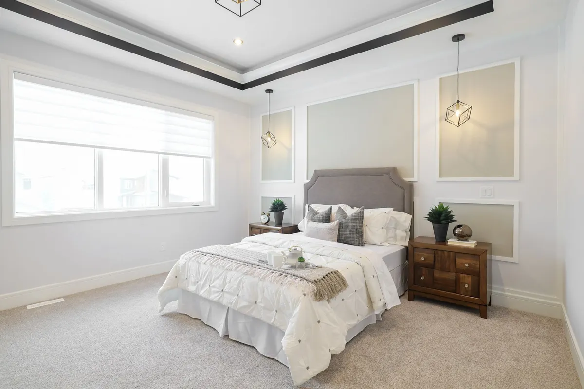 Real estate listing presentation with before and after room visualizations
