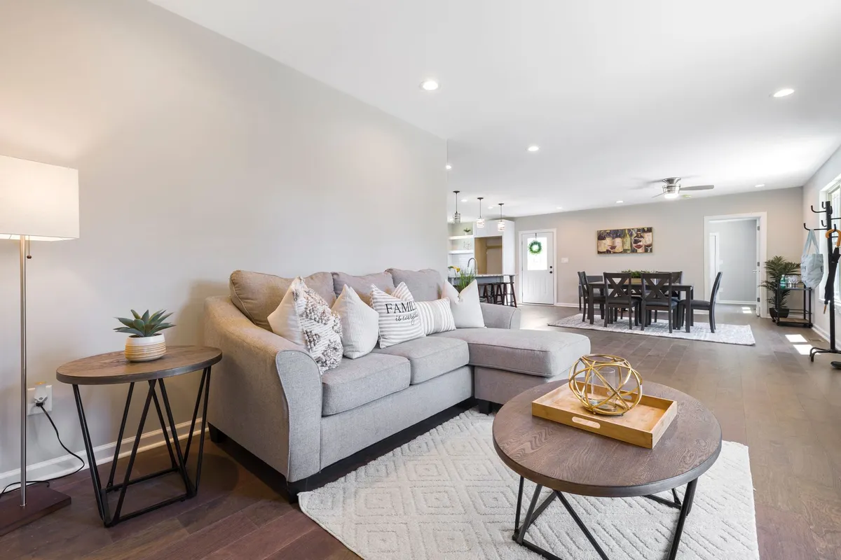 Real estate photography showing AI-staged bedroom with contemporary furniture helping buyers visualize the space